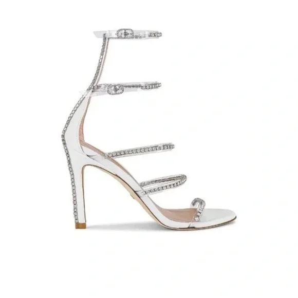 Stuart Weitzman heels size 8 38 silver diamonds nudistglam 100 gladiator sandal - Picture 3 of 11
